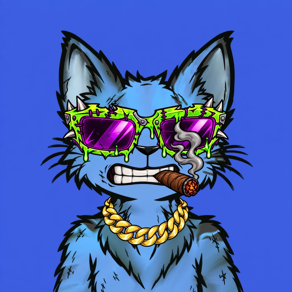 Blue cat with oversized spiked neon shades