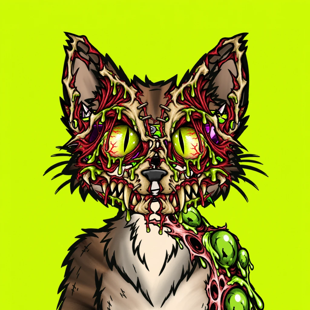 Meowtant with exposed mutant features against a lime background